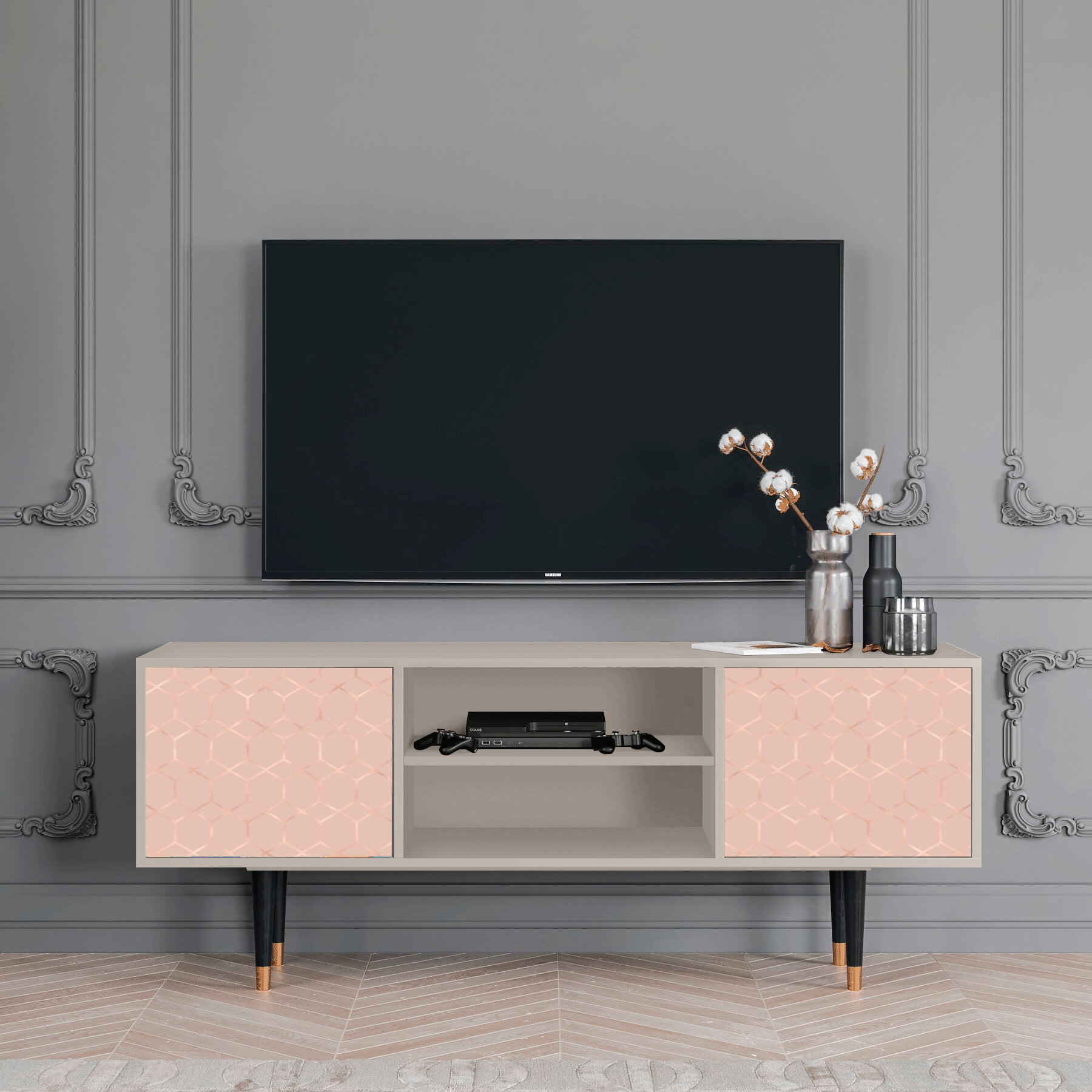 ТВ-Тумба - STORYZ - T2 Rose Honeycomb, Размер - 170 x 69 x 48 см, Цвет корпуса - , Сатин