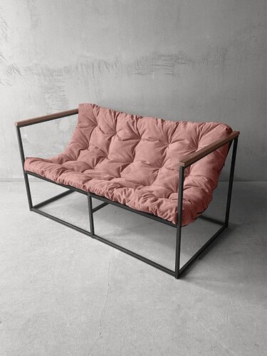 Изображение товара Диван лофт прямой, уличный, в офис, на балкон, на веранду, в гостинную, кухонный, Лофтовик ++ велюр розовый