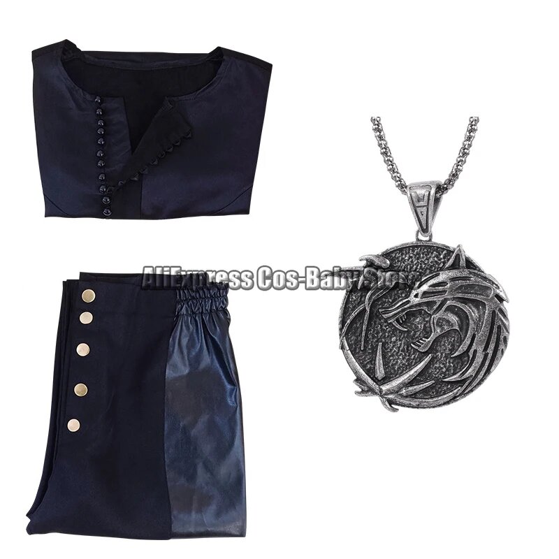 Аниме Ведьмак Косплей Костюм Геральт Ролевая Игра Ривии Униформа Одежда на Хэллоуин Одежда Геральт Cos Ожерелье Аксессуары Парики Кепка XL, Style5 Set