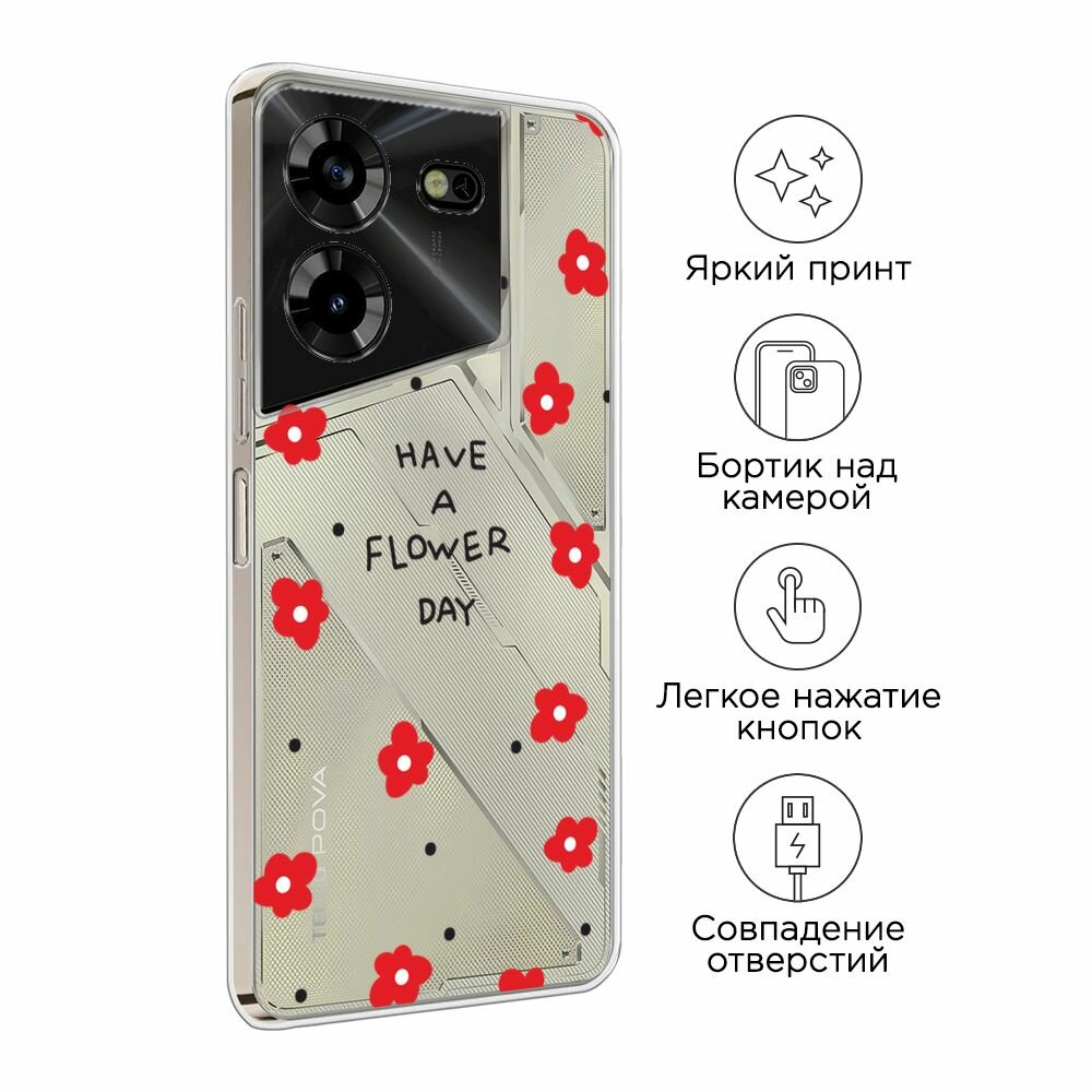 Чехол на Tecno Pova 5 / Техно Пова 5 с принтом "Have a flower day 2", прозрачный — фото 1
