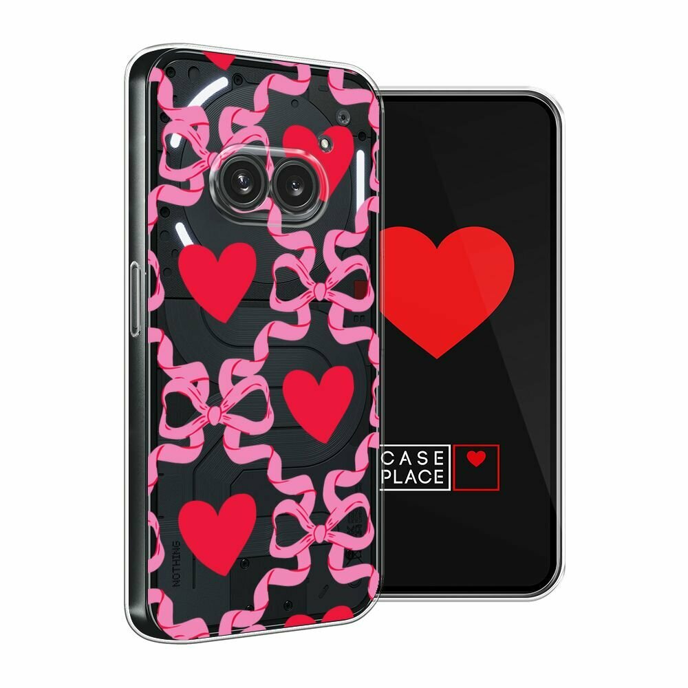 Чехол на Nothing Phone 2a/2a Plus / Нотинг Фон 2а/2a Плюс с принтом "Hearts and ribbons 2 - 14 февраля", прозрачный — фото 1