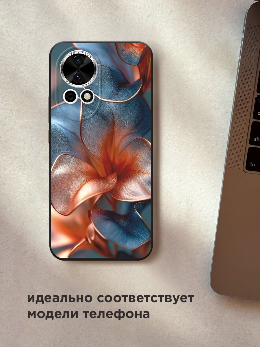 Черный матовый чехол на Huawei Nova 12/Nova13 / Хуавей Нова 12/Нова 13 с принтом "Жемчужные цветы" — фото 1