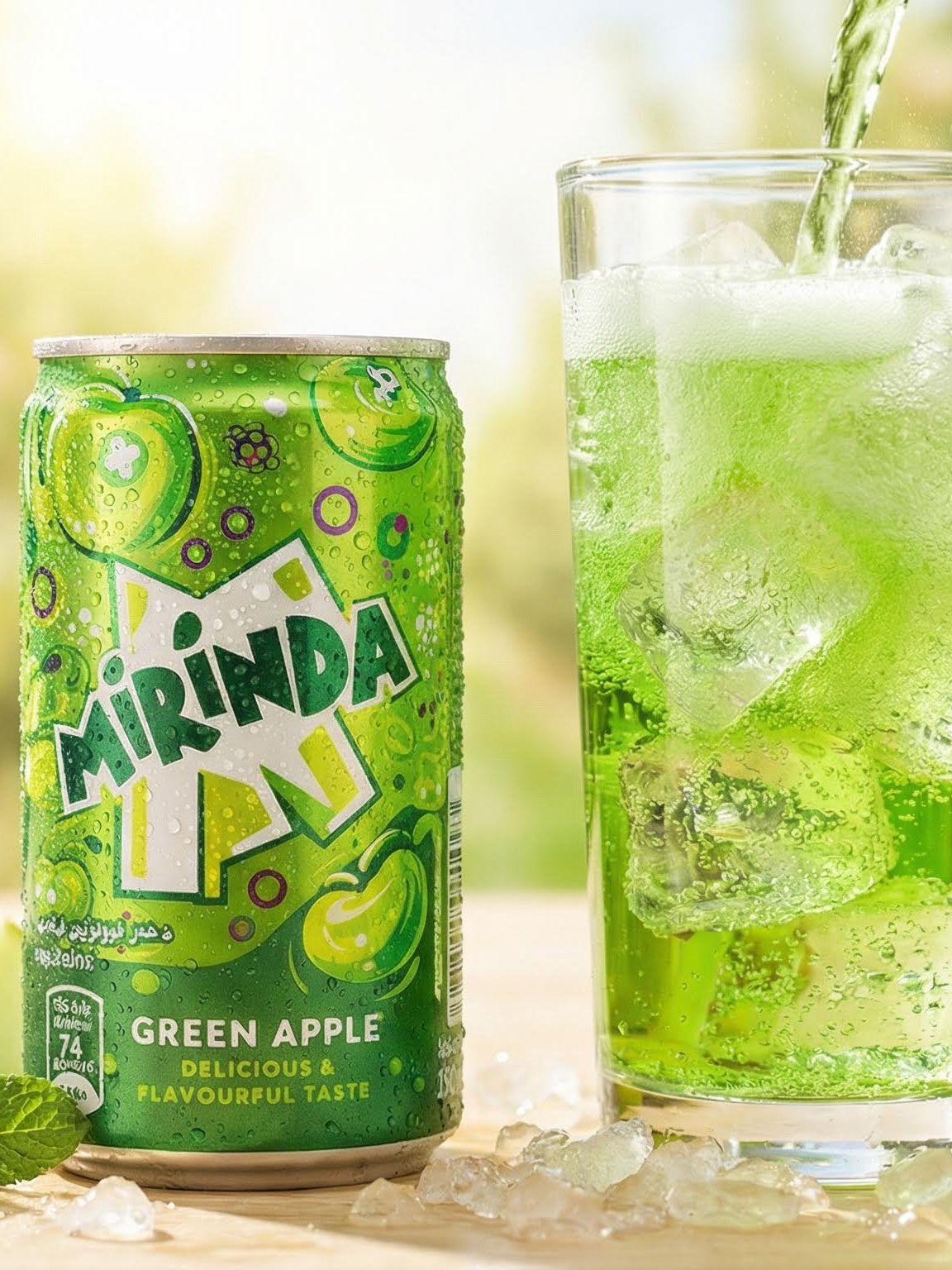 Mirinda Green Apple, 0.15 л, 15 шт, банка, (Газированный напиток Миринда Зеленое яблоко, металлическая банка, жб, мини) — фото 1