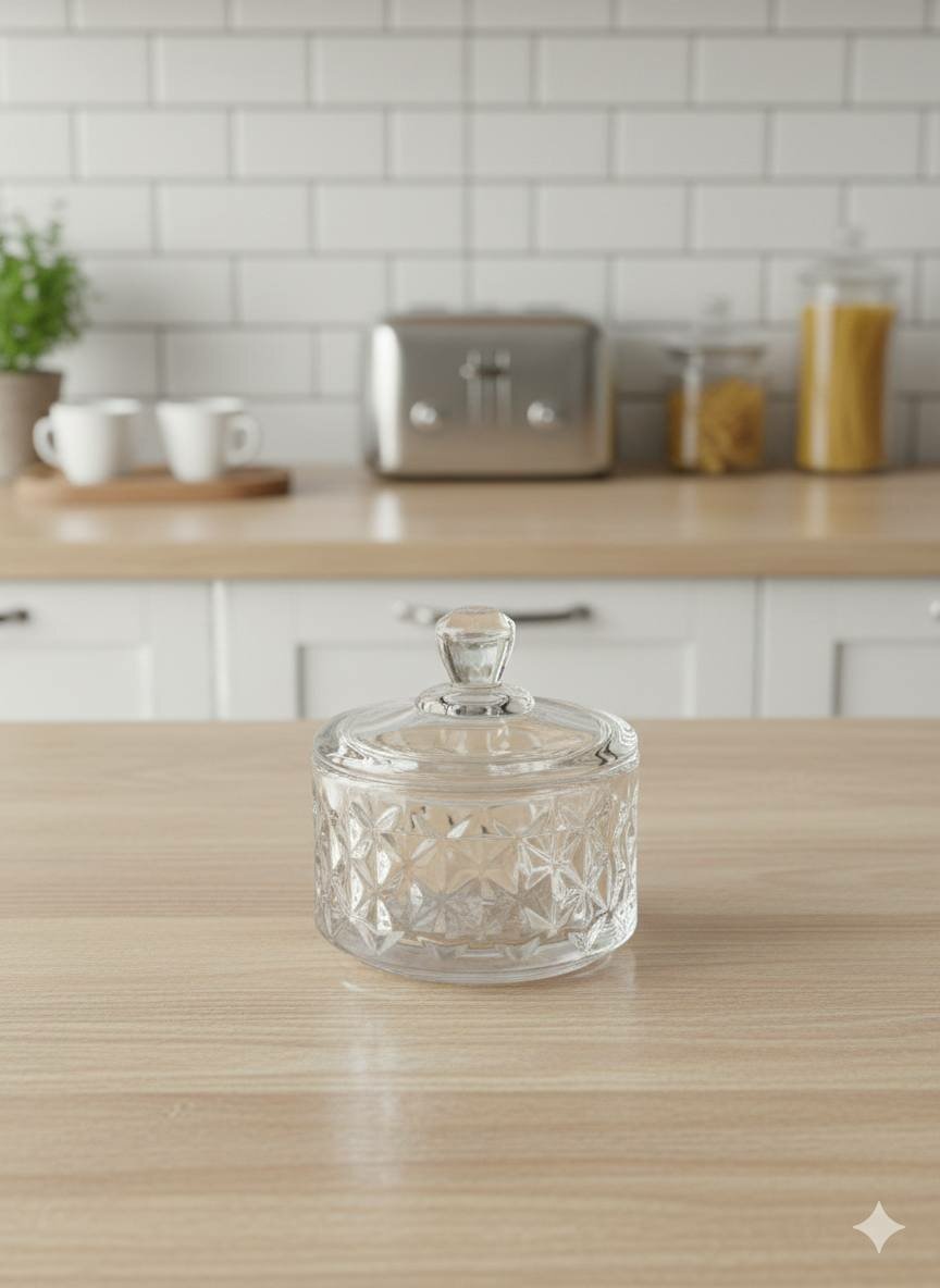 Стеклянная конфетница с крышкой из прозрачного стекла для сервировки сладостей, объём 90 мл (X-GL15)