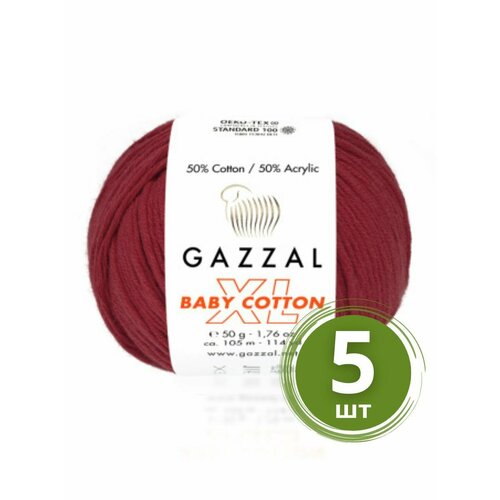 Пряжа Gazzal Baby Cotton XL (Беби Коттон XL) - 5 мотков Цвет: 3439 Красный 50% хлопок, 50% акрил, 50 г 105 м