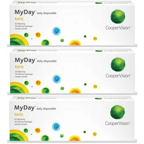 Контактные линзы CooperVision MyDay daily disposable toric, 30 шт., R 8,6, D -0,25, CYL: -0,75, AХ: 70, 3 уп.