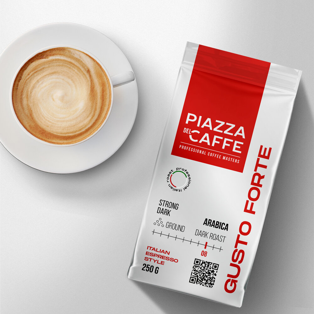 Кофе молотый Piazza del Caffe Gusto Forte, 250 г, металлизированный пакет