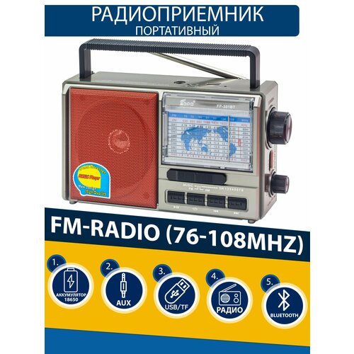 Радиоприемник EPE с Bluetooth расширенный диапозон FM AM SW1-SW8 с слотом для флешки 131800₽