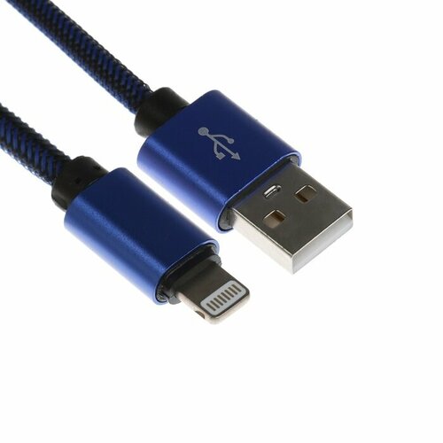 Кабель Lightning - USB, 2.1 А, оплётка нейлон, 2 метра, синий кабель lightning usb 2 1 а оплётка нейлон 2 метра чёрный