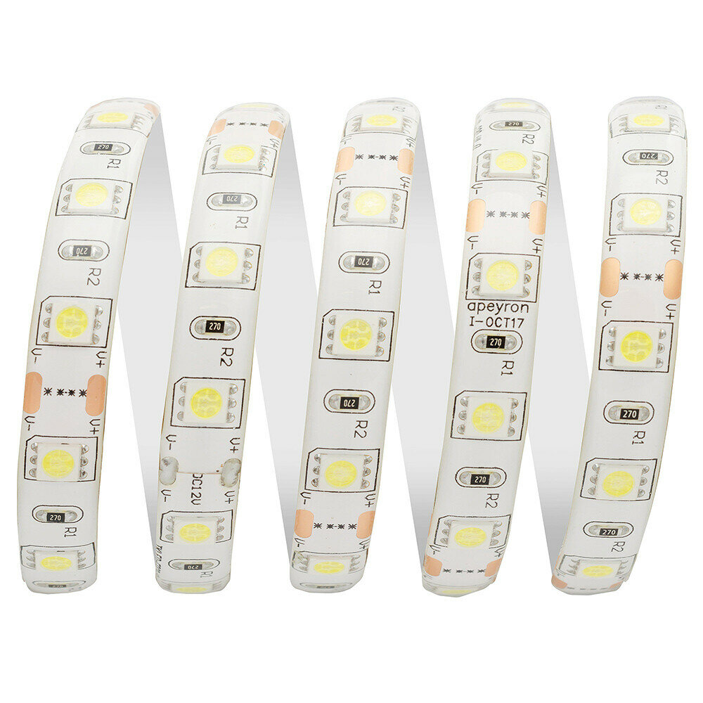 Светодиодная влагозащищенная лента Apeyron 14,4W/m 60LED/m 5050SMD холодный белый 5M - фото №15