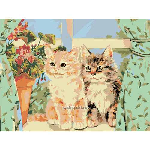 Котята на окне Раскраска картина по номерам на холсте раскраска по номерам котята