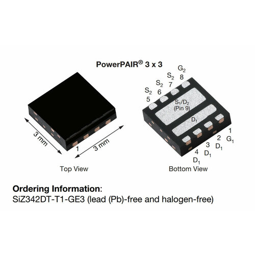 Микросхема SiZ342DT-T1-GE3 N-Channel MOSFET 30V 30A POWERPAIR3X3 микросхема si7121dn t1 ge3 p channel mosfet 30v 16a powerpak 1212 8