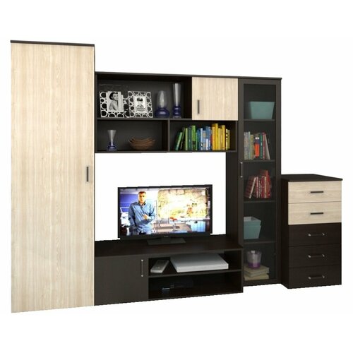 Стенка Флоат-3 из ЛДСП, венге и дуб сонома