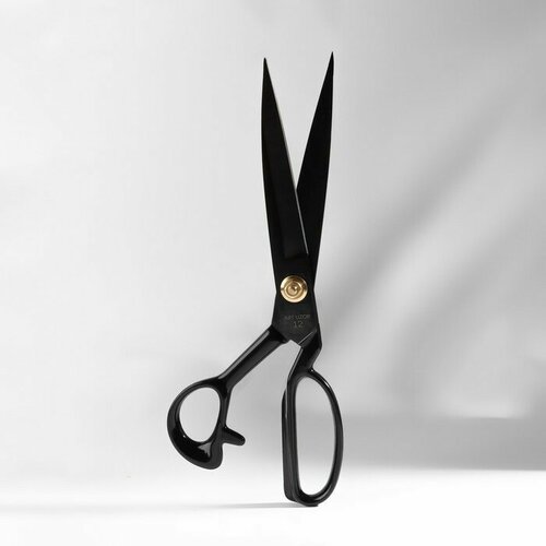 ножницы закройные скошенное лезвие 9 5 24 см цвет чёрный Ножницы закройные, скошенное лезвие, прорезиненные ручки, 12, 31 см, цвет чёрный