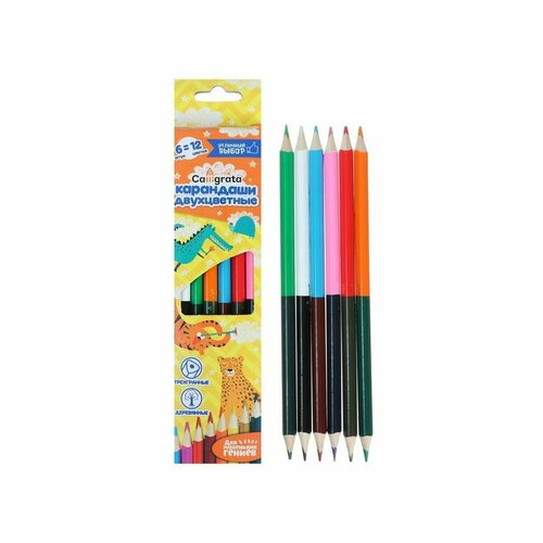 Карандаши 12 цветов 6 штук, двухцветны карандаши в коробке 12 шт 6 цветов