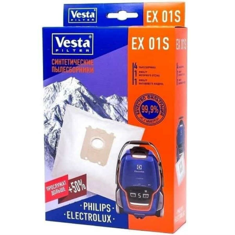 Vesta filter EX01S комплект мешков-пылесборников синтетических (4шт+ 2 фильтра) для пылесоса