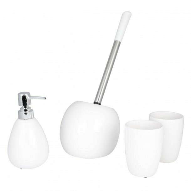 Набор для ванной комнаты AXENTIA Pisa белый, из доломита, 4 предмета: ершик, стаканы и дозатор