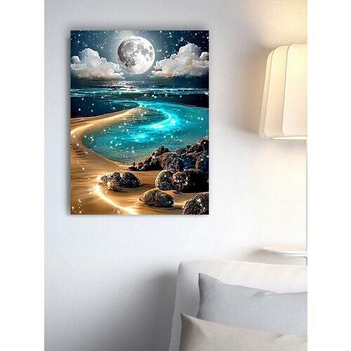 Картина на холсте 45х60 см на подрамнике Лунный свет Космос 1470₽