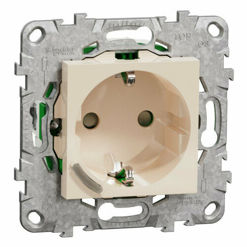 Розетка Schneider Electric UNICA NEW скрытый монтаж с заземлением со шторками бежевый NU555744 11674₽