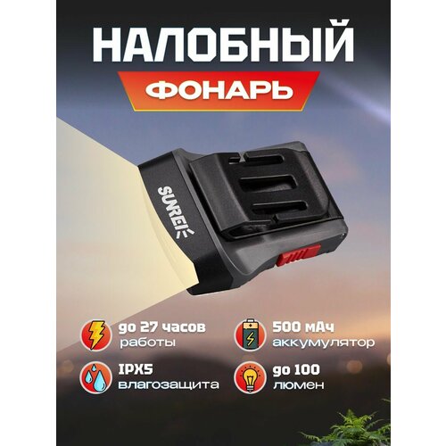 Фонарик налобный аккумуляторный Sunree H100 Sensor Hat Light 100 лм на голову, с сенсором, 500мАч, IPX5, до 27 часов работы без подзарядки (H100) серый