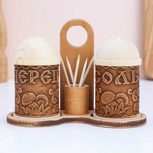 Набор для специй Тиснёный с зубочистками береста 1374₽