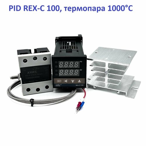 пид регулятор rex с100 pid твердотельное реле ssr 40a термопара тип к радиатор реле pid комплект PID-регулятор 1300 REX-C100 с твердотельным реле, термопарой Тип К 1000°С и радиатором