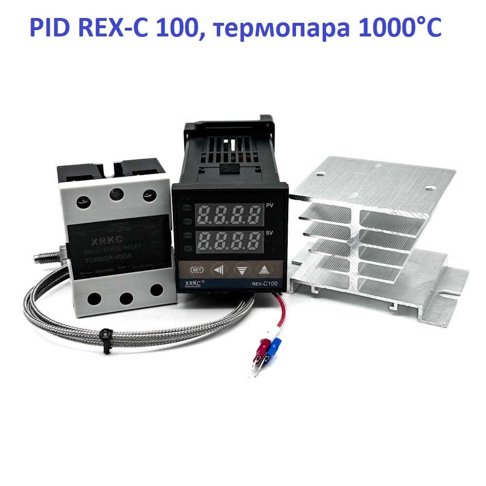 PID-регулятор 1300 REX-C100 с твердотельным реле термопарой Тип К 1000°С и радиатором