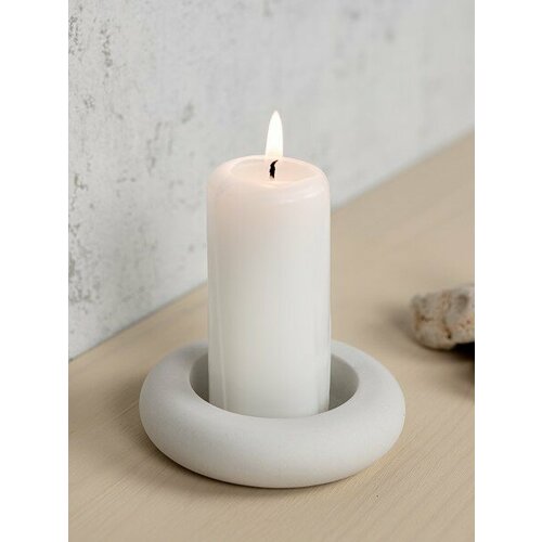 Подсвечник из скульптурного бетона круглый, цвет белый (гипсобетон, высота 2 см.), 1 шт.