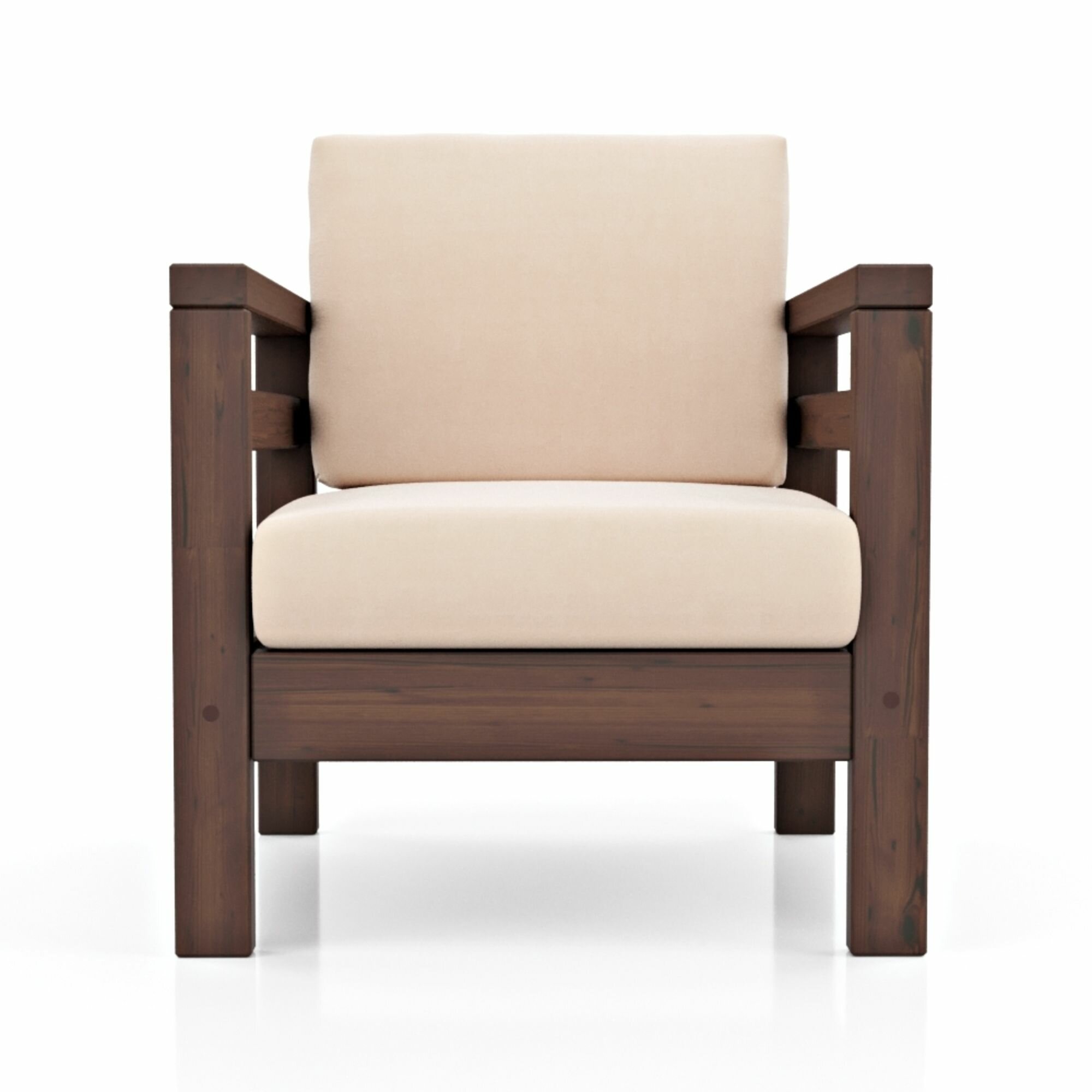 Садовое кресло домино-с, белый-орех, велюр, деревянное, мягкое, для дачи, для кафе и бара, на веранду, в террасу, для бани