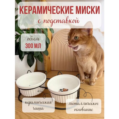 фото Миска для животных керамическая двойная qalla