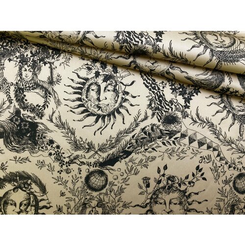 Ткань Хлопок бежевого цвета с принтом солнце в стиле Dior 16763 1868₽