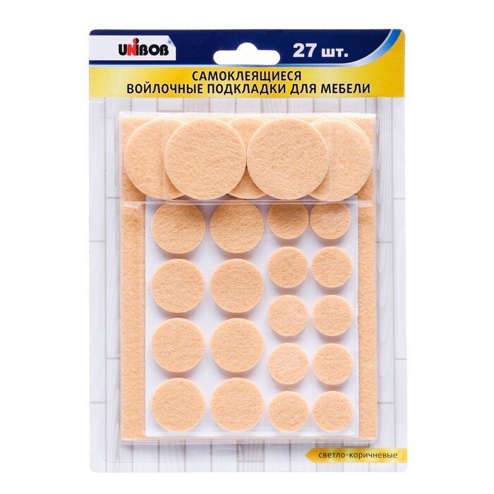 фото Самоклеящиеся войлочные подкладки для мебели UNIBOB светло - коричневые, 27шт