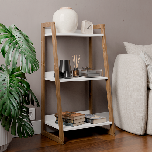 Изображение товара Стеллаж Libery Wood "хельга", угловой, 54 см x 39,2 см x 100см, белая/темно-коричневая