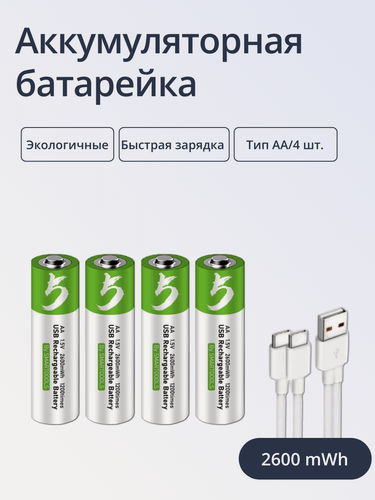 Изображение товара Батарейки пальчиковые Run Energy перезаряжаемые Тип АА, емкость 2600 mWh, 4 шт