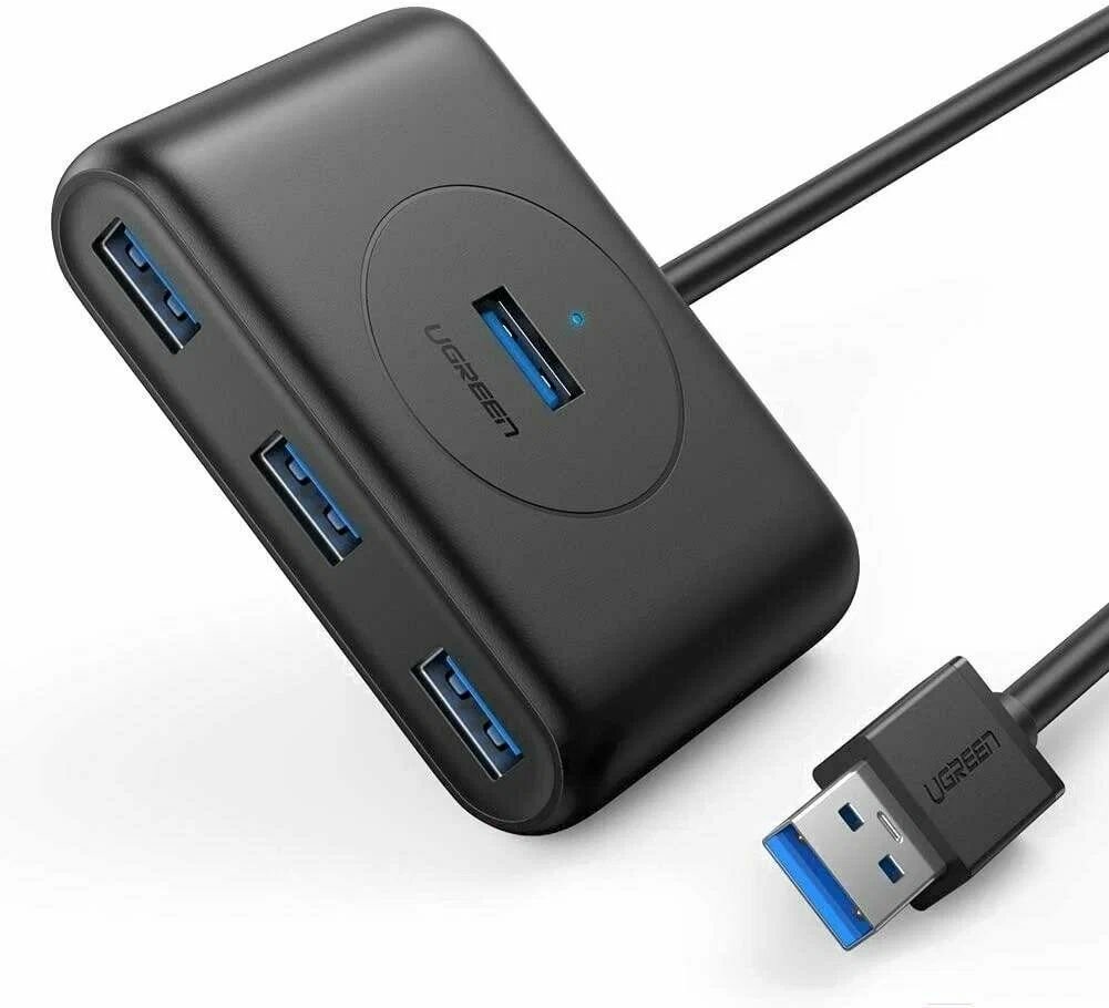 Хаб UGREEN CR113 (20290) USB 3.0 to 4 USB 3.0 + порт для питания Micro USB, кабель 50cm, Black