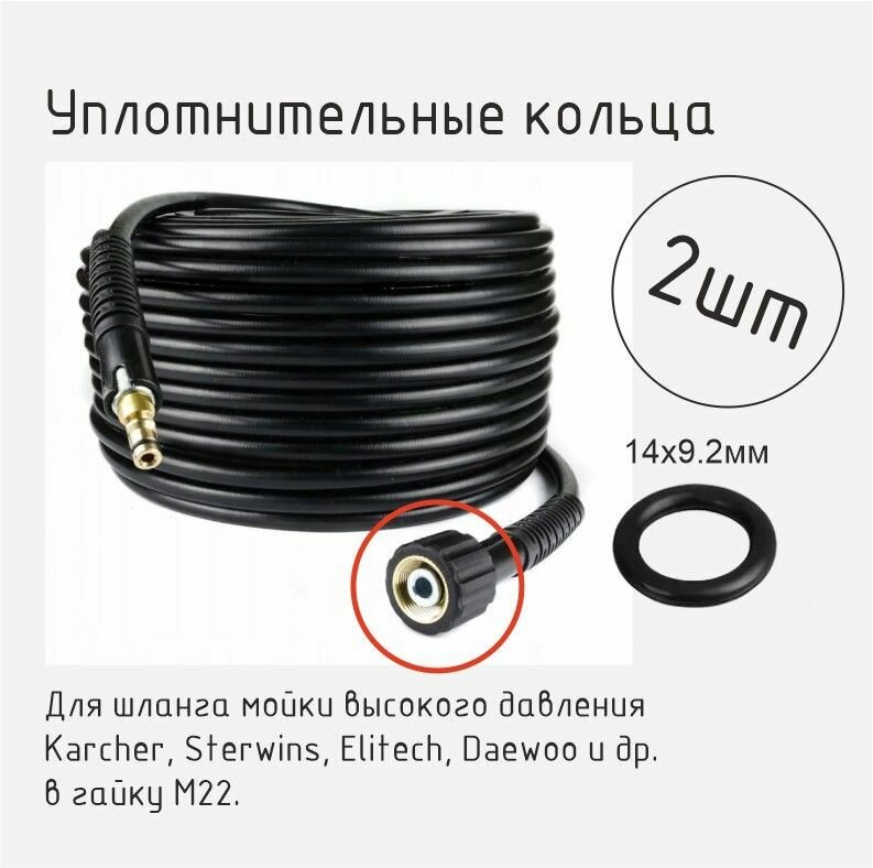 фото Уплотнительное кольцо для шланга мойки высокого давления в гайку М22, 2 шт