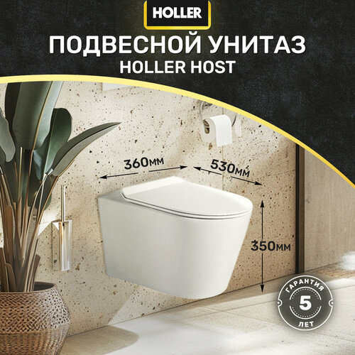 Унитаз подвесной безободковый HOLLER HOST MW (530*360*350мм, сиденье дюропласт, микролифт) белый матовый