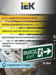 Светильник аварийно-эвакуационный светодиодный IEK ССА1003, двусторонний, 3Вт, 1.5ч, 220В, IP20, металл, белый/зеленый