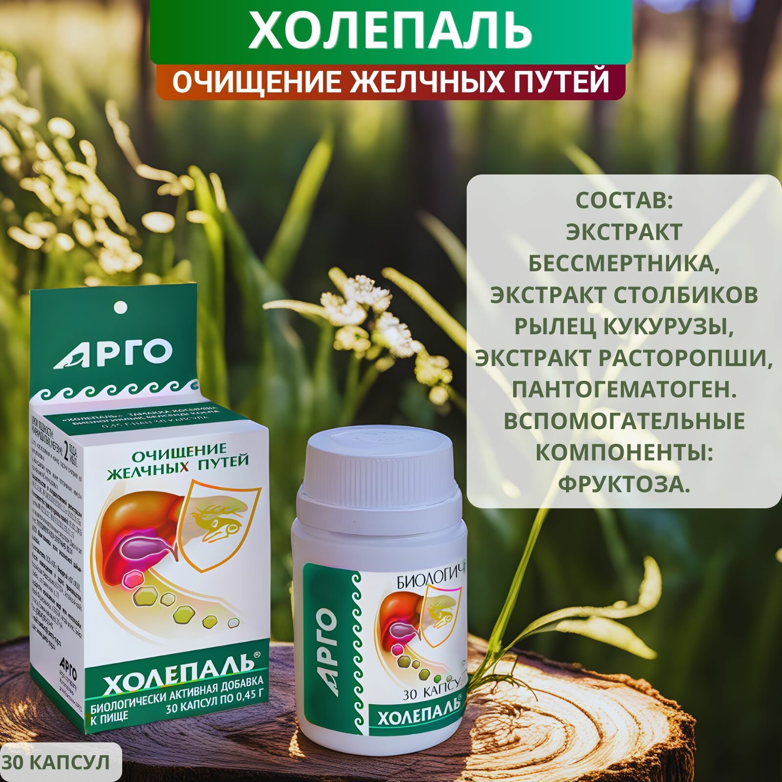 Изображение Холепаль в капсулах гепатозащитное, противовоспалительное средство, капсулы, 30 шт.