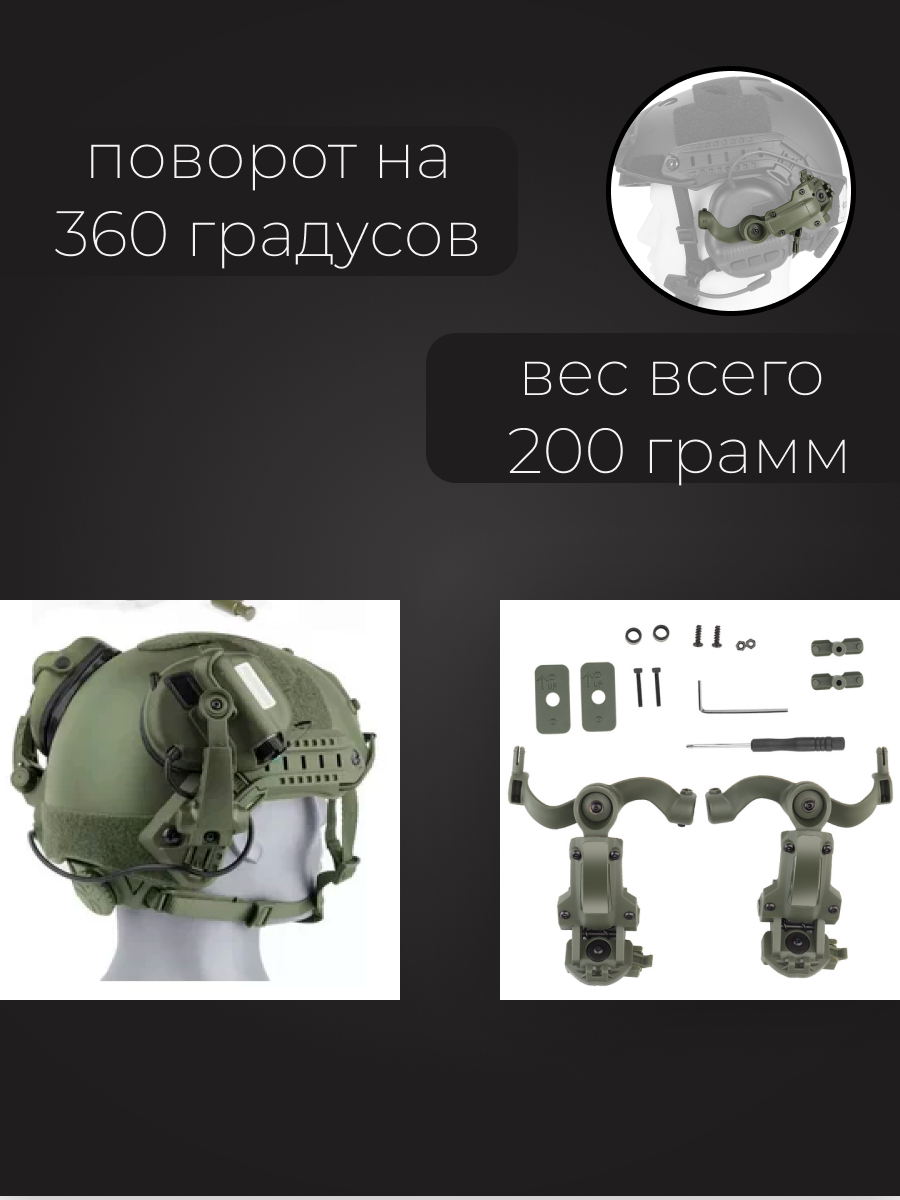 Крепления для активных наушников для стрельбы на шлем Чебурашка Зеленый — фото 1