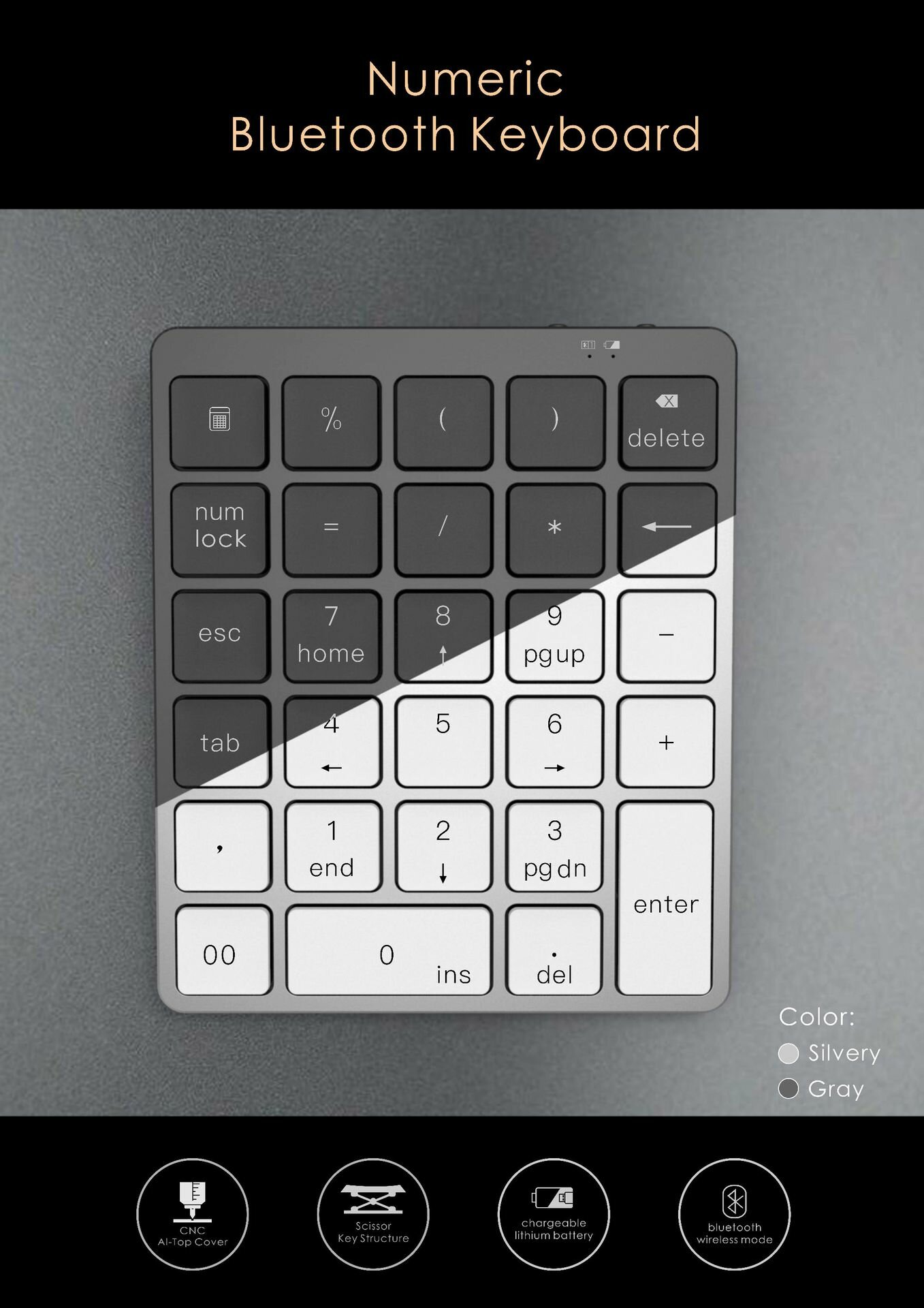 Клавиатура Spot N970Pro, перезаряжаемая, Bluetooth, 28 клавиш, легкий алюминиевый сплав