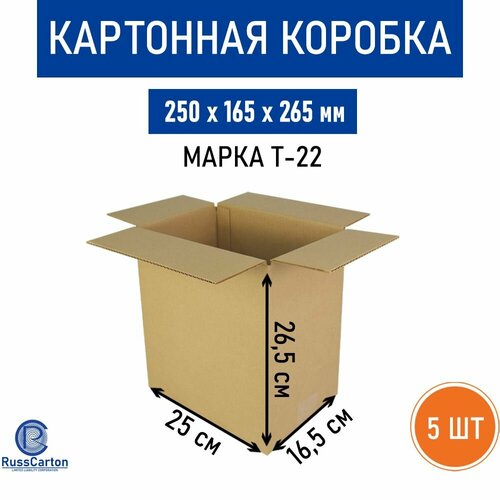 Картонная коробка для хранения и переезда RUSSCARTON, 250х165х265 мм, Т-22, 5 шт
