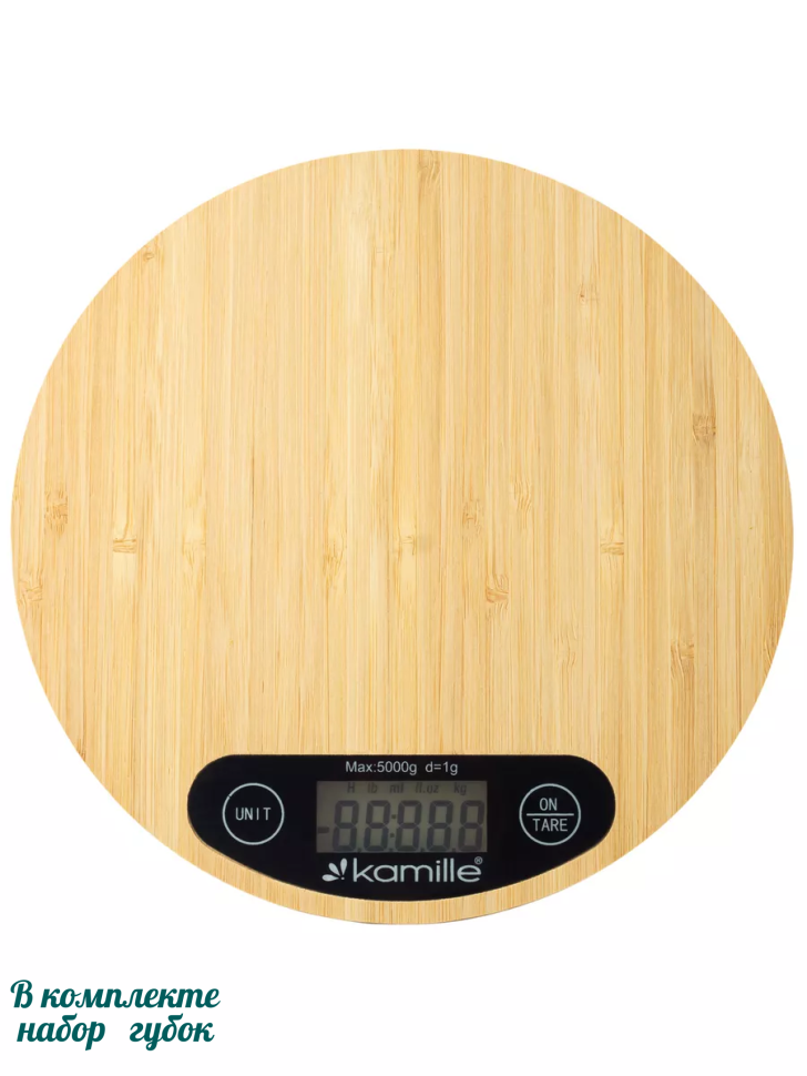 Весы кухонные электронные (круглые платформа из бамбука) 20*20*23см 926780