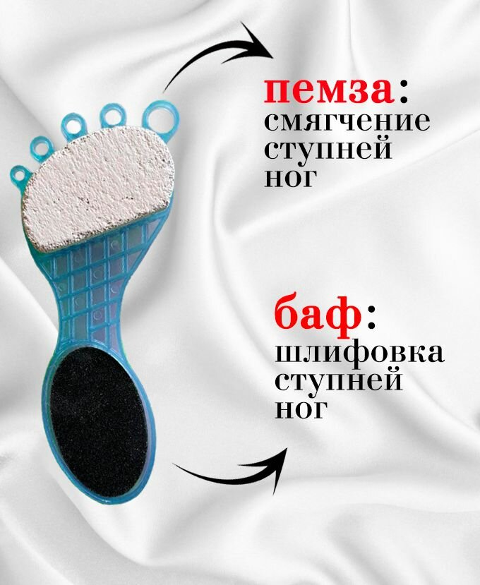 Педикюрная щетка для стоп 4в1, цвет голубой / Пемза "Стопа" ТН135-2 / Многофункциональная щетка-терка для ног — фото 1