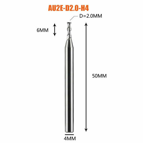 Dreanique двухзаходная фреза по алюминию для чпу (1.5х4х50х4 Z2) AU2E-D1.5-H4 39855