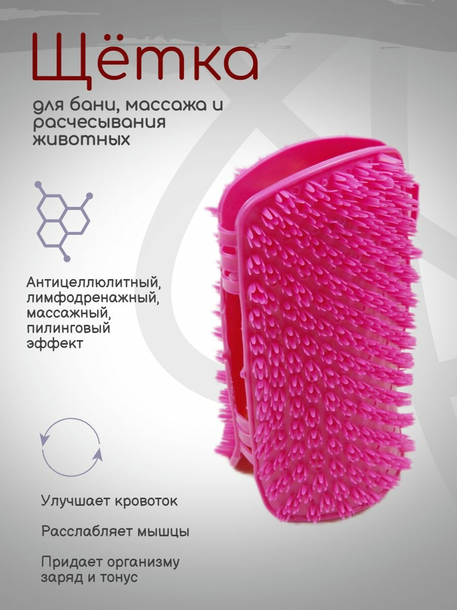 Щётка Хвостатыч для бани, массажа и расчесывания животных (розовый)