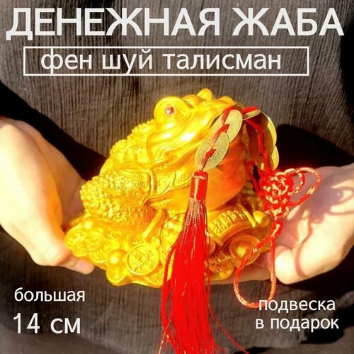 Денежная жаба большая 14 см с подвеской 5 монет фен шуй 950₽