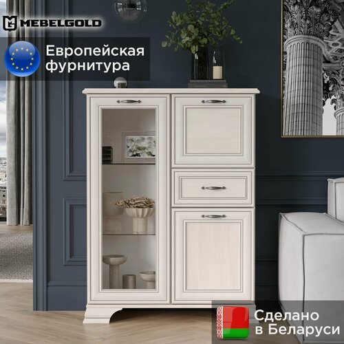 Изображение товара Мальпенса Комод для гостиной, тумба под телевизор, в спальню, детскую, прихожую, с ящиками, Тиффани / Tiffany 1V2D1S вудлайн кремовый МебельГолд