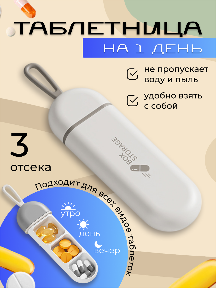 Таблетница утро день вечер компактная карманная на 1 день