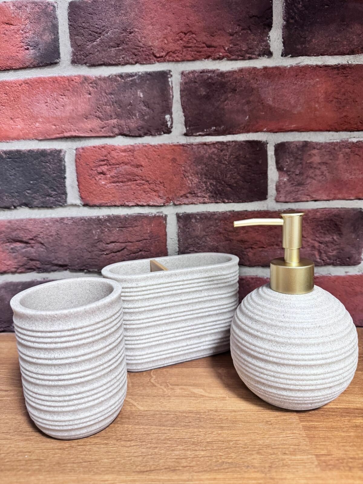 Набор аксессуаров для ванной комнаты, 3 предмета, бежевый